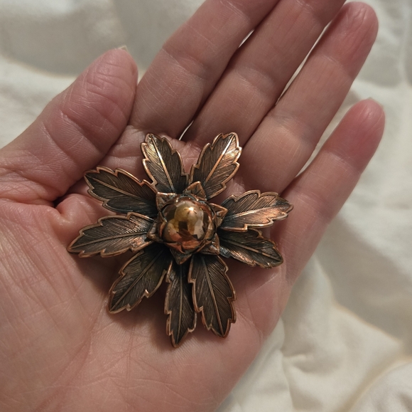 Vintage Signed Copper Flower PIN Brooch 2”. In GC - Picture 1 of 6